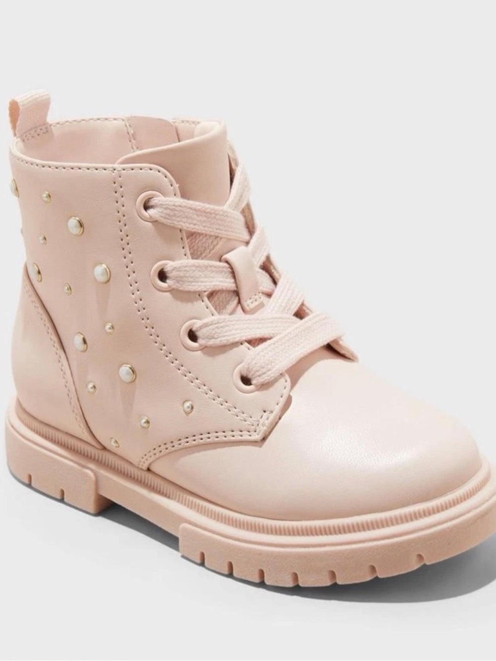 Cat & Jack Amaya Lace-Up Combat Boots, Blush, 11T